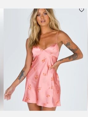 Hello Molly Coral Pink Satin Floral Slip Camisole Dress
